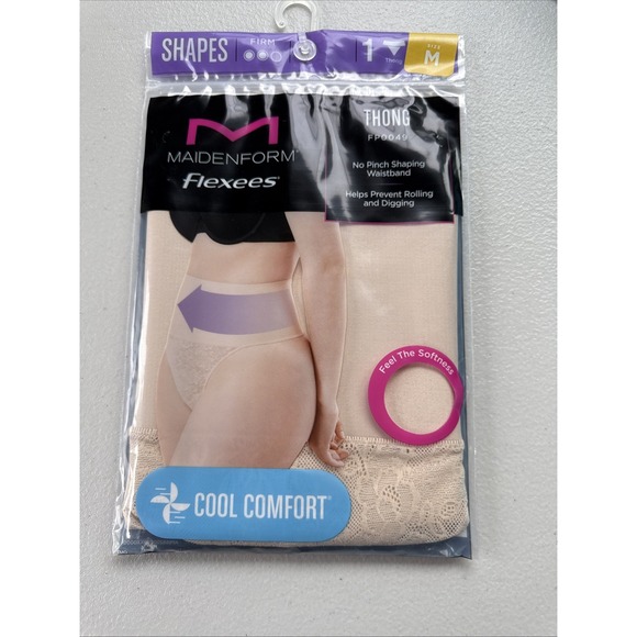 Maidenform Flexees Lace Thong Smoothing Shapewear Cool Comfort Nude‎ Medium - Picture 1 of 2